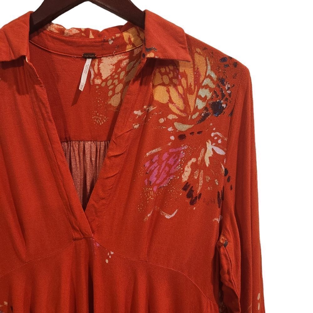 Free People Field Of Butterflies Tunic Top Floral Orange Medium - Picture 3 of 9